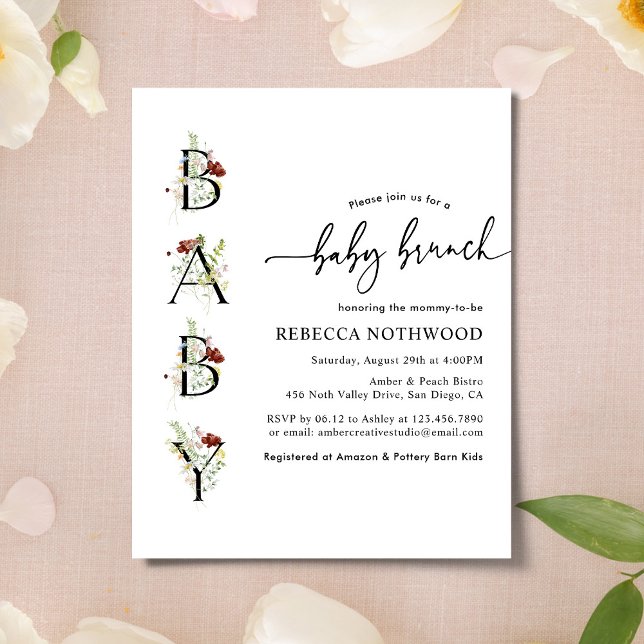 Papier Budget Rustic Fleurs sauvages Baby Brunch Invitati (Créateur téléchargé)