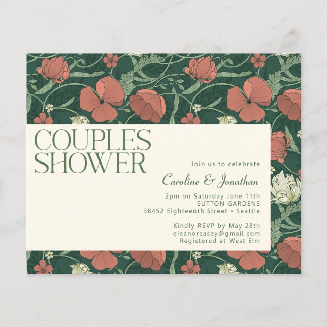 Papier Budget Rustic Green Floral Couples Invitation de d (Devant)