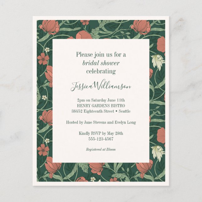 Papier Budget Rustic Green Floral Fête des mariées Invita (Devant)