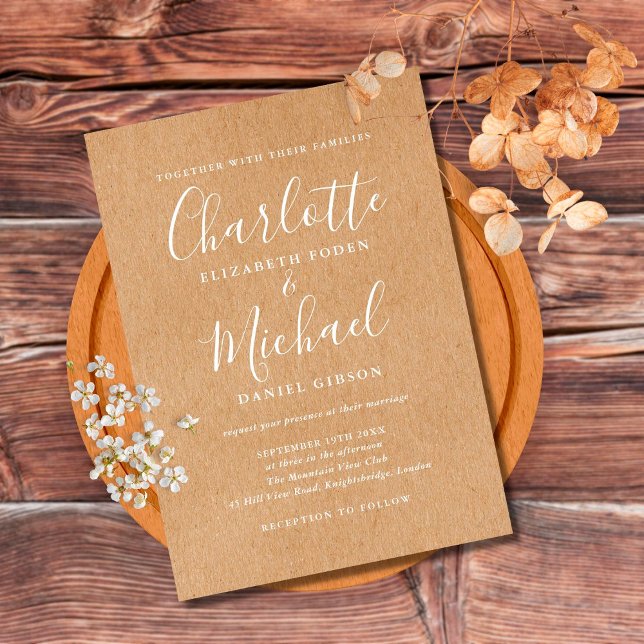 Papier Budget Rustic Kraft Script Wedding Invitation (Créateur téléchargé)