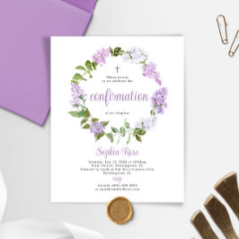 Papier Budget Rustic Lilac Flower Confirmation Invitation