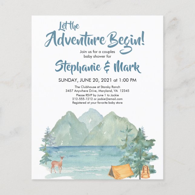 Papier Budget Rustic Mountains Baby shower d'aventure (Devant)