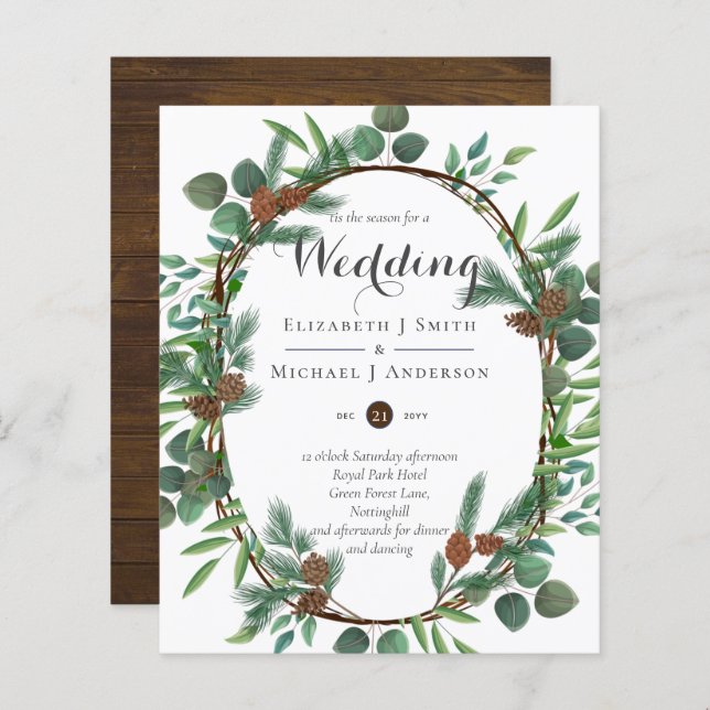 Papier Budget Rustic Noël Mariage Invitations d'hiver (Devant / Derrière)