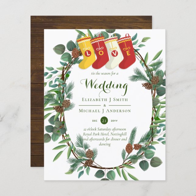Papier Budget Rustic Noël Mariage Invitations d'hiver (Devant / Derrière)