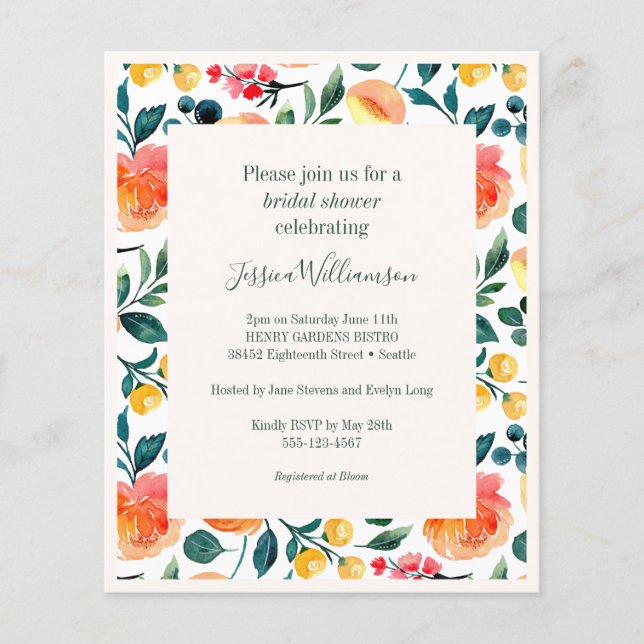 Papier Budget Rustic Orange Flowers Invitation Fête des m (Devant)