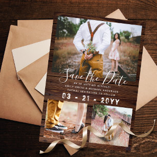 Papier Budget Rustic Photo Collage Enregistrer la date Wo