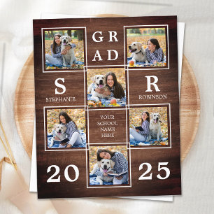 Papier Budget Rustic Photo Collage Graduation Invitation