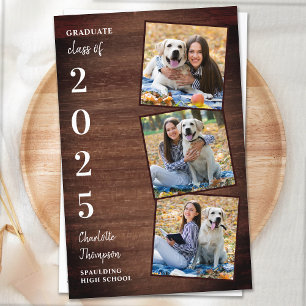 Papier Budget Rustic Photo Collage Invitations de graduat