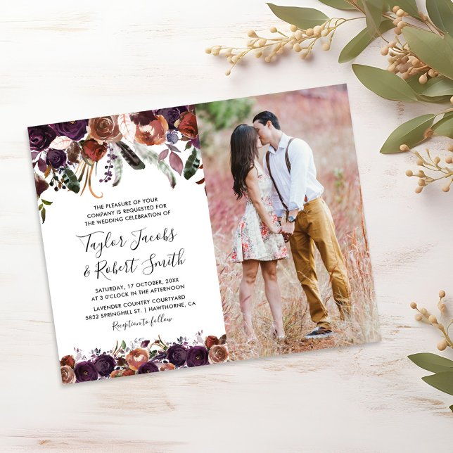 Papier Budget Rustic Plum Floral Faire-part de mariage ph (Créateur téléchargé)