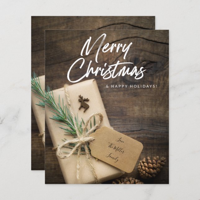 Papier Budget Rustic Reindeer & présent Joyeux Noël (Devant / Derrière)