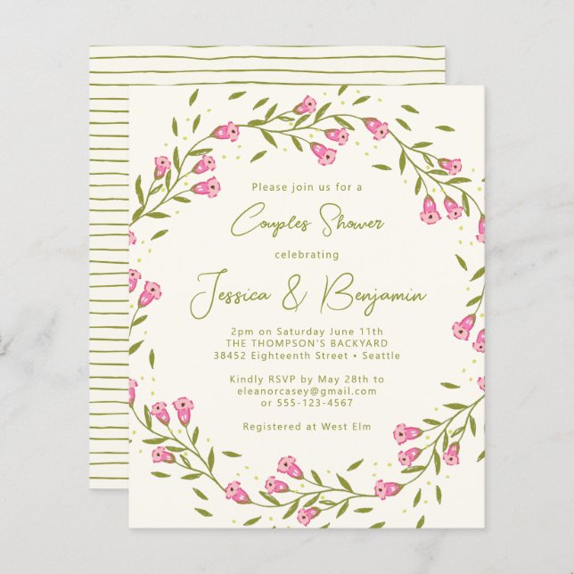 Papier Budget Rustic Rose Garden Fleurs Couples Douche (Devant / Derrière)