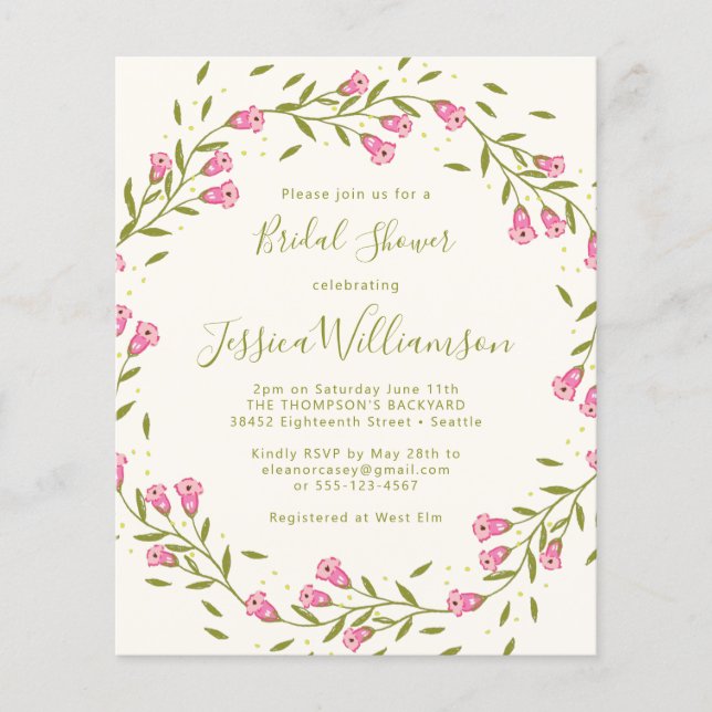 Papier Budget Rustic Rose Garden Flowers Fête des mariées (Devant)