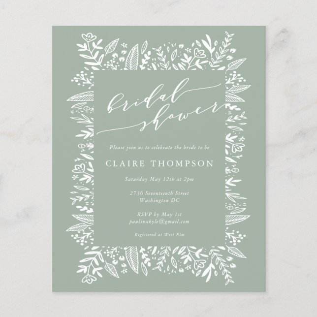 Papier Budget Rustic Sage Floral Line Fête des mariées d' (Devant)