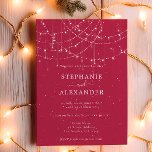Papier Budget Rustic String Lights Magenta Wedding Invita