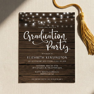 Papier Budget Rustic String Lights Wood Graduation Party