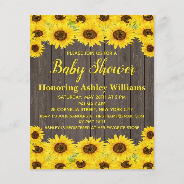 Papier Budget Rustic Sunflower Baby shower Invitation (Devant)