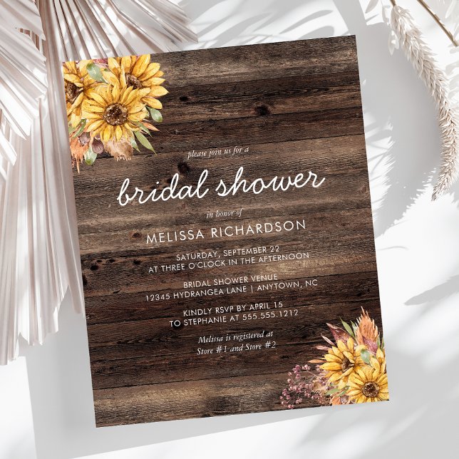 Papier Budget Rustic Sunflower Fête des mariées Invitatio (Créateur téléchargé)