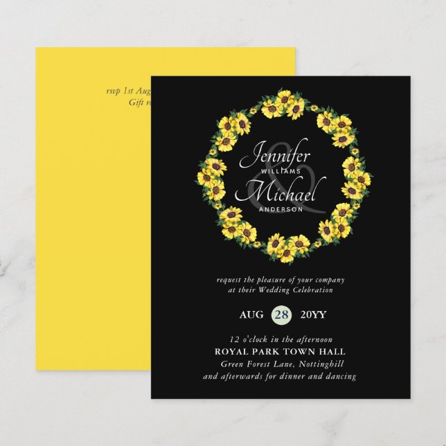 Papier BUDGET Rustic Sunflower Wreath Wedding Invitation (Devant / Derrière)