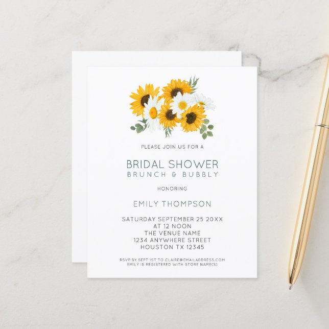 Papier Budget Rustic Sunflowers Invitation de douche nupt (Devant/Arrière en situation)