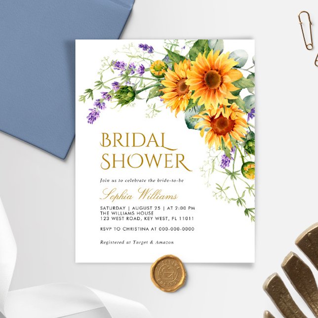 Papier Budget Rustic Sunflowers Invitation de douche nupt (Créateur téléchargé)
