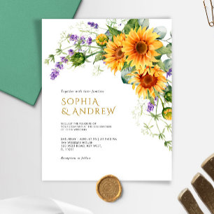 Papier Budget Rustic Sunflowers & Lavender Wedding Invita