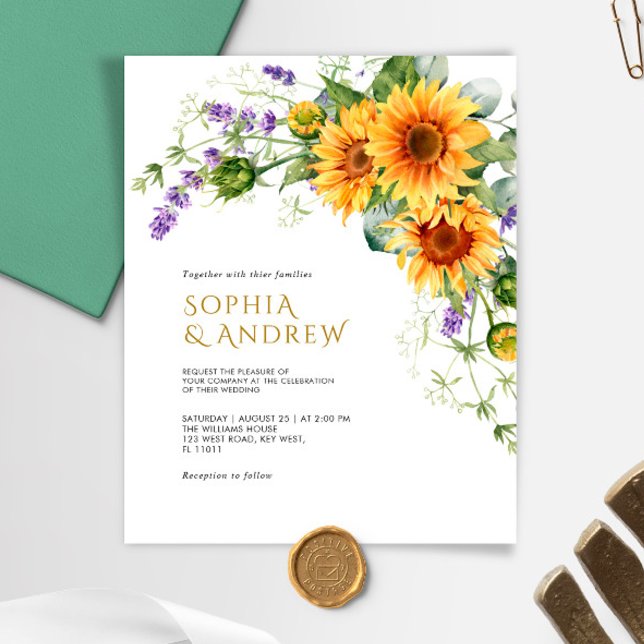 Papier Budget Rustic Sunflowers & Lavender Wedding Invita (Créateur téléchargé)