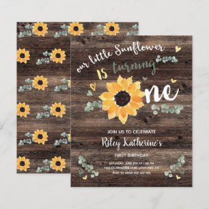 Papier Budget Rustic Tournesol 1er anniversaire Invitatio