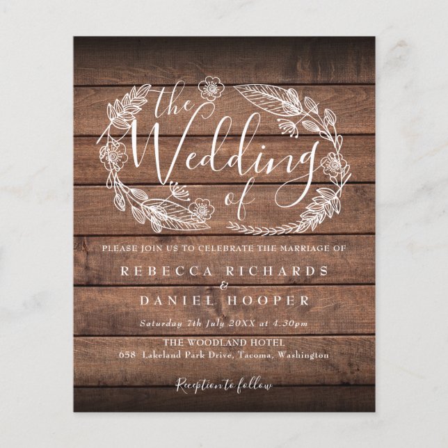 Papier Budget Rustic Wood Foliing Faire-part de mariage (Devant)