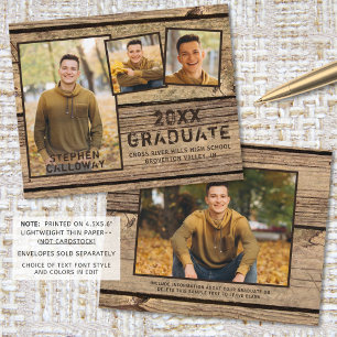 Papier Budget Rustic Wood Graduation 4 Faire-part photo