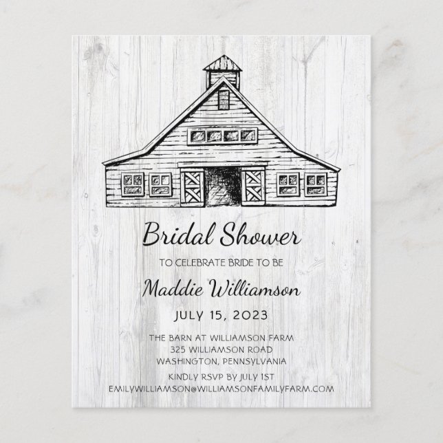 Papier Budget Rustic Wood Grange nuptiale de douche Invit (Devant)
