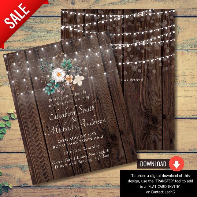 Papier Budget Rustic Wood Lights Floral Wedding Invite (Créateur téléchargé)