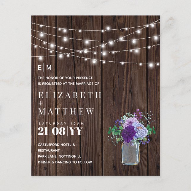 Papier Budget Rustic Wood Purple Mint Mariage Invite (Devant)