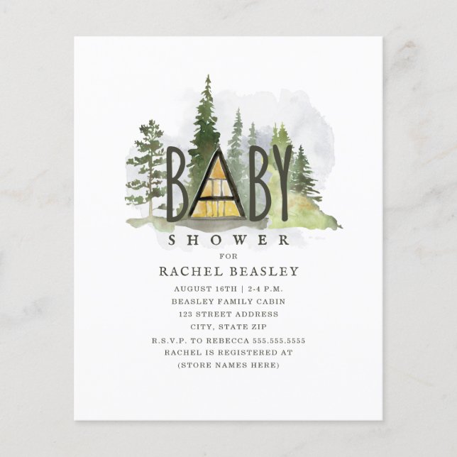 Papier Budget Rustic Woodland Cabine Baby shower (Devant)