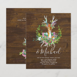 Papier Budget Rustic Woodland Deer Floral Wedding Invite