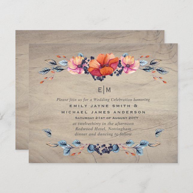 Papier Budget Rustic Woodland Orange Wedding Invite (Devant / Derrière)