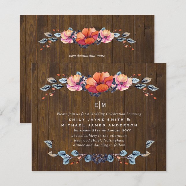 Papier Budget Rustic Woodland Orange Wedding Invite (Devant / Derrière)