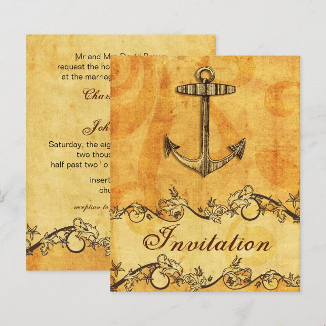 Papier Budget Rustique Ancre Faire-part de mariage nautiq (Devant / Derrière)