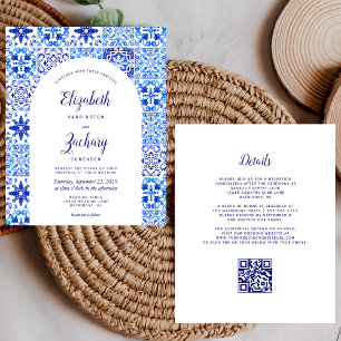 Papier Budget Rustique Arche Bleu Azulejos QR Code Mariag