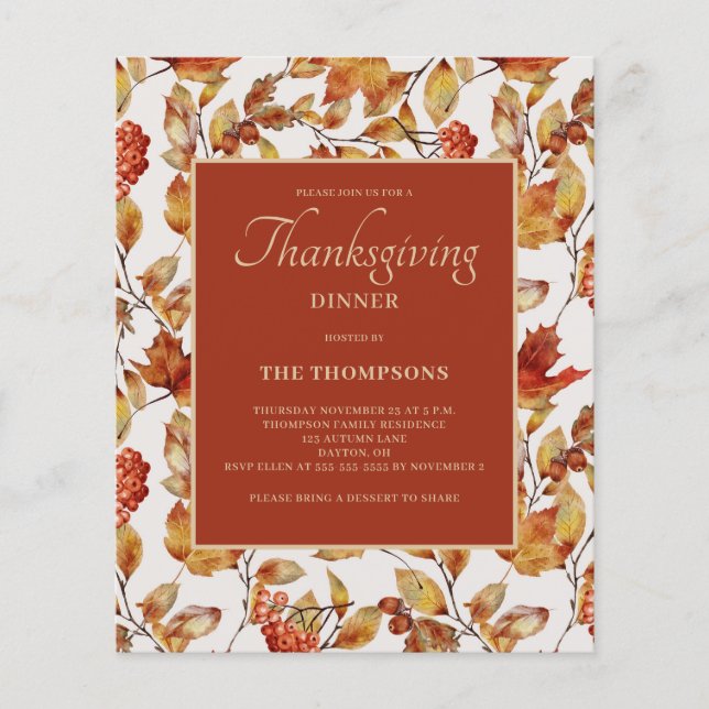 Papier Budget Rustique Autumn Leaf Thanksgiving Invitatio (Devant)
