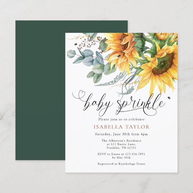 Papier Budget Rustique Baby shower de tournesol saupoudré (Devant / Derrière)
