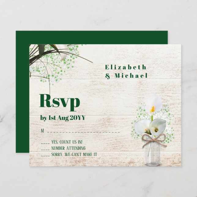 Papier Budget Rustique Blanc Calla Lily Mariage RSVP (Devant / Derrière)