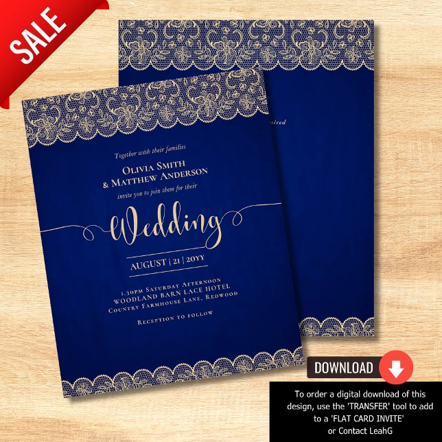 Papier BUDGET Rustique BLUE or dentelle Mariage de ferme (Créateur téléchargé)