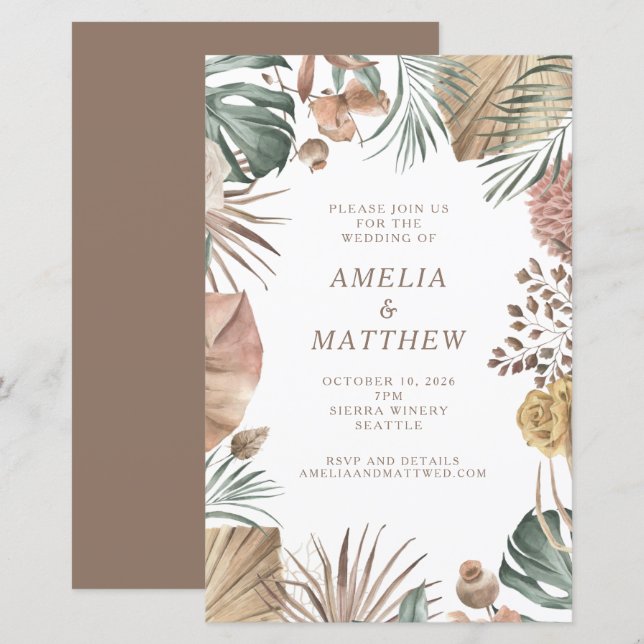Papier Budget Rustique Boho Green Mariage Invitation (Devant / Derrière)