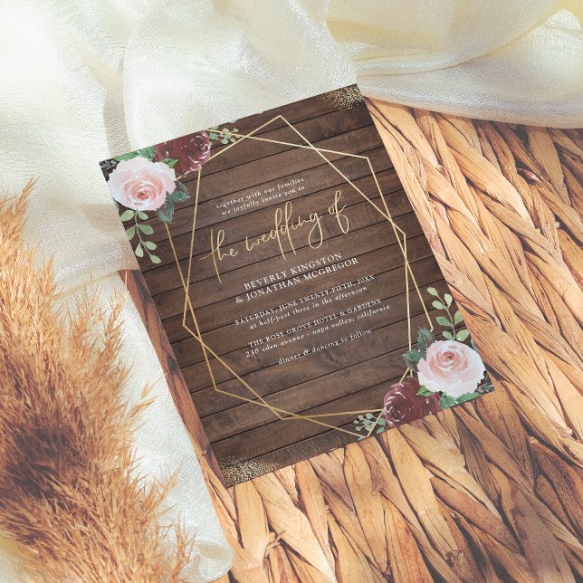 Papier Budget Rustique Bois Bourgogne & Mariage géométriq (Créateur téléchargé)