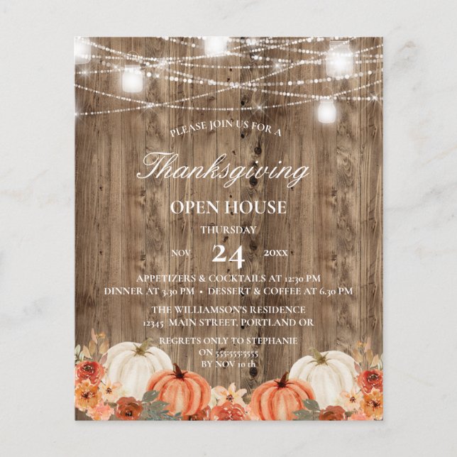 Papier Budget Rustique Bois Floral Thanksgiving Open Hous (Devant)