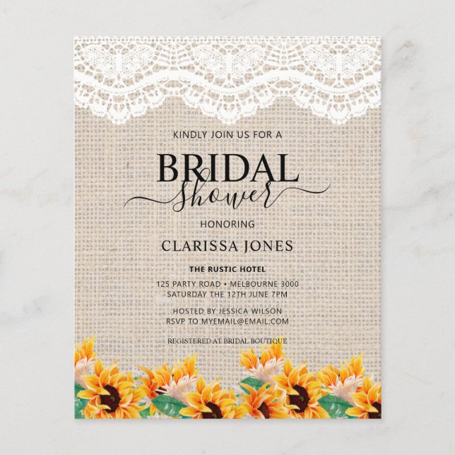Papier BUDGET Rustique Burlap dentelle nuptiale Invitatio (Devant)