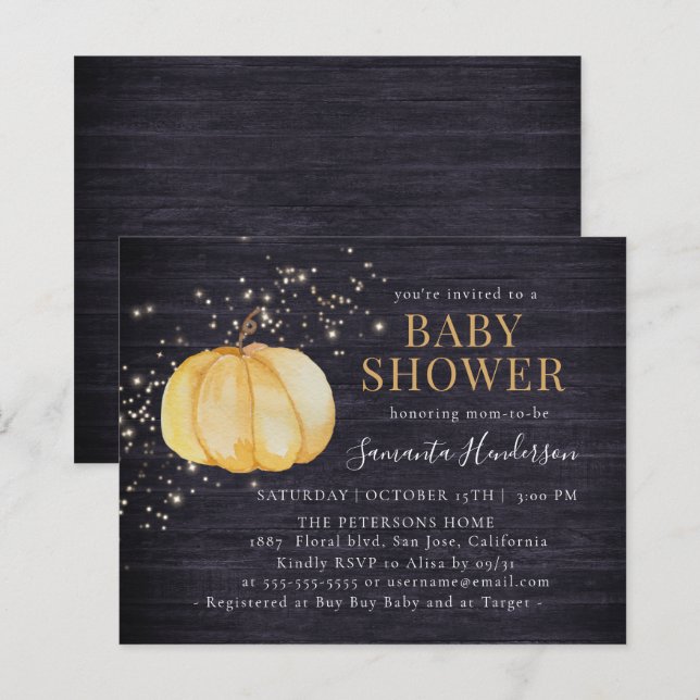 Papier Budget Rustique Citrouille de bois Baby shower bri (Devant / Derrière)