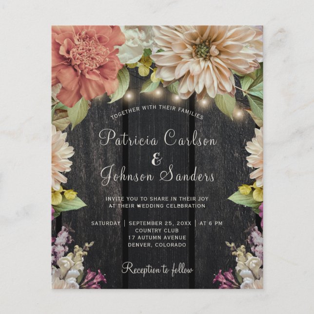 Papier Budget rustique faire-part de mariage d'été du pri (Devant)