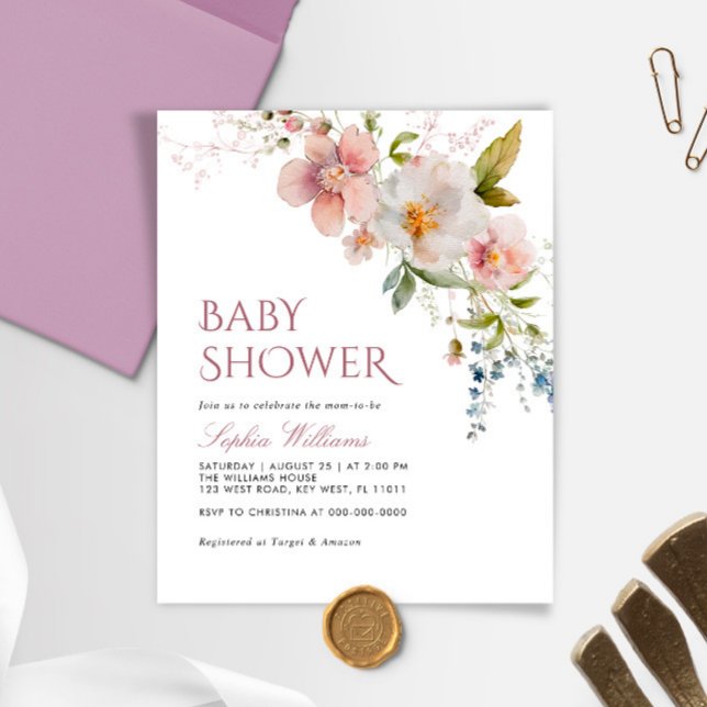 Papier Budget Rustique Fleurs sauvages Baby shower Invita (Créateur téléchargé)
