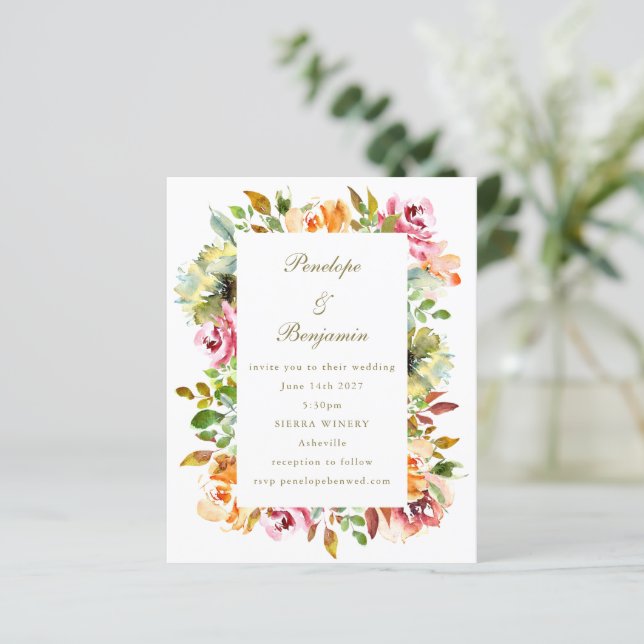 Papier Budget Rustique Floral Mariage QR Code Invitation (Debout devant)